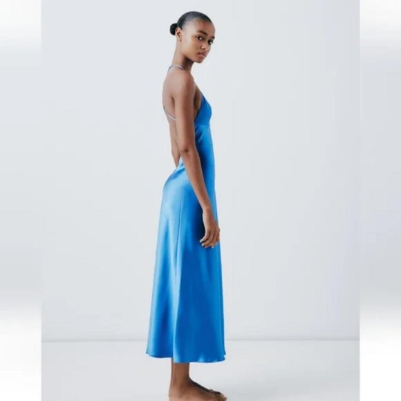 ZARA SATIN EFFECT SLIP DRESS WITH BACK STRAPS - Picture 4 of 11
